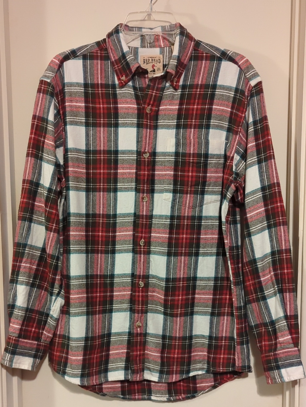 RedHead Men's Red, White & Brown Plaid Button-Down Flannel Shirt